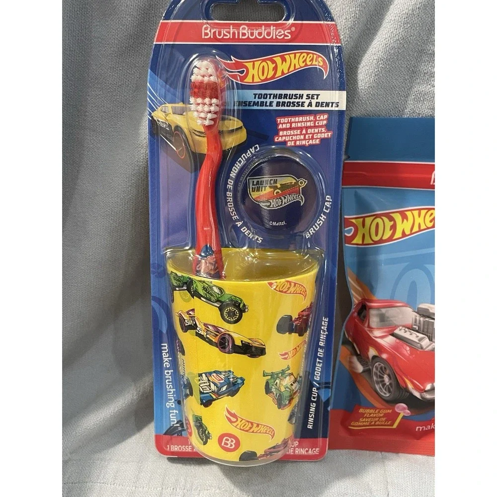 NEW Kid's Hot Wheels Brush Buddies Toothbrush Cup‎ Flossers Tooth Paste & Cap